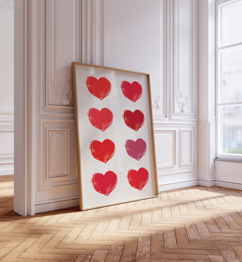 Hearts Fashion Art Artwork in Gallery Wrap Artwork Placed on a wall In A Living Room