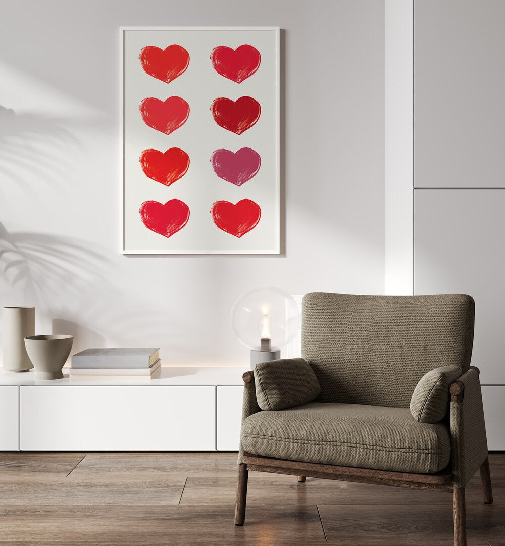 Hearts Fashion Art Artwork in Gallery Wrap Artwork Placed on a wall In A Living Room