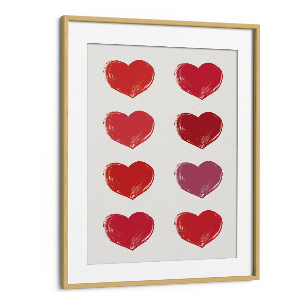 Hearts Fashion Art Artwork in Oak Wood Frame With Mount