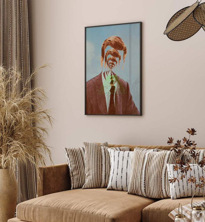 Discover the captivating HELLO M, SURREAL ART PRINTS featuring a man in a tie within a modern surreal design.