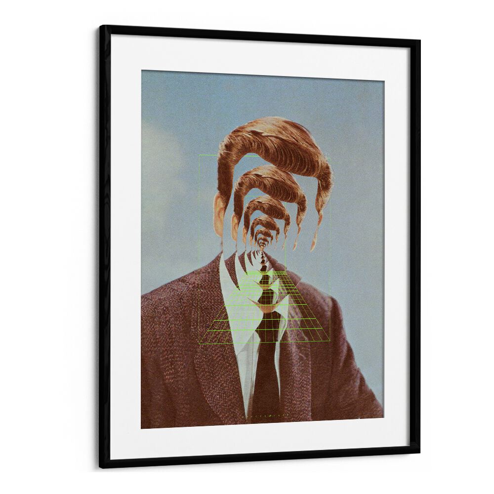 Modern surrealism comes alive with HELLO M, SURREAL ART PRINTS, featuring a mesmerizing man in a tie design.