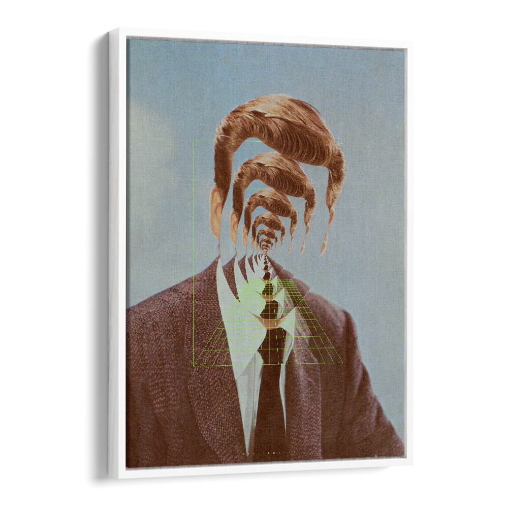 HELLO M, SURREAL ART PRINTS showcase a man in a tie amidst a captivating surreal design, perfect for modern decor.