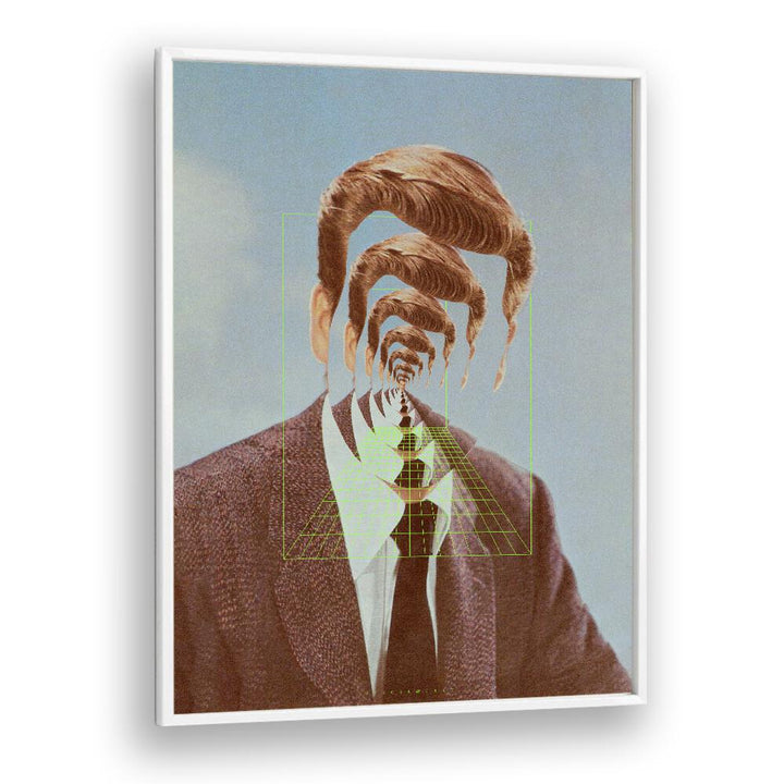 Stunning HELLO M, SURREAL ART PRINTS featuring a man in a tie with intricate surreal design, perfect for modern decor.