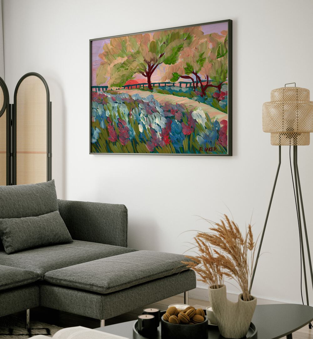 Vibrant HILL COUNTRY SUNRISE, LANDSCAPE PAINTINGS showcasing serene sunrises over rolling hills, perfect for your home.