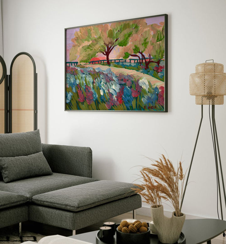 Vibrant HILL COUNTRY SUNRISE, LANDSCAPE PAINTINGS showcasing serene sunrises over rolling hills, perfect for your home.