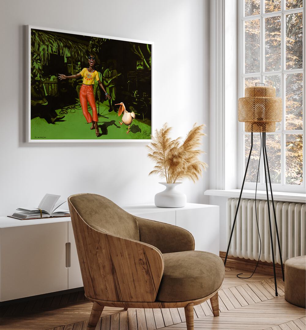 Vibrant "Hit the Road Jack" African art painting by Christian Beijer enhances any space with cultural flair.