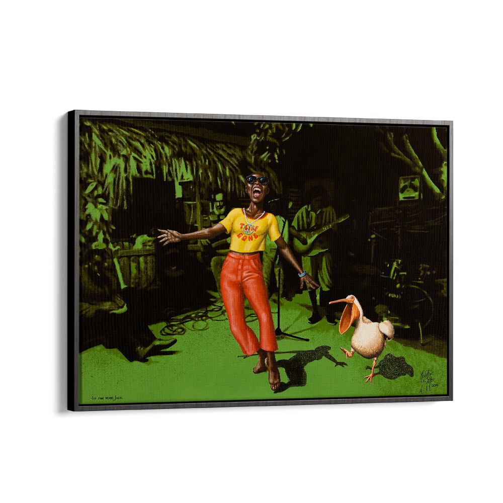 Vibrant "Hit the Road Jack" African art painting by Christian Beijer, perfect for transforming your space.