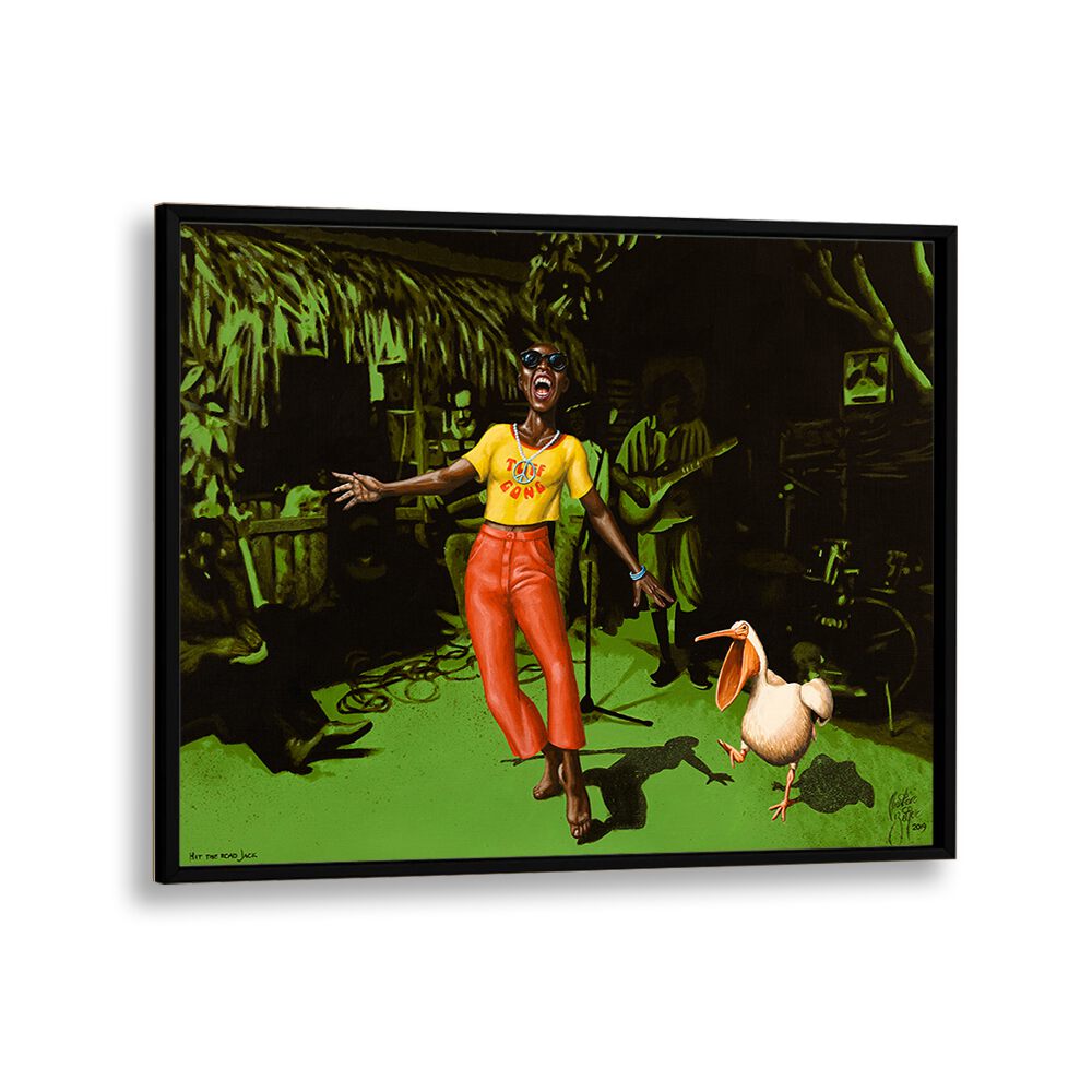 Vibrant "Hit the Road Jack" African art painting by Christian Beijer, perfect for transforming your space.