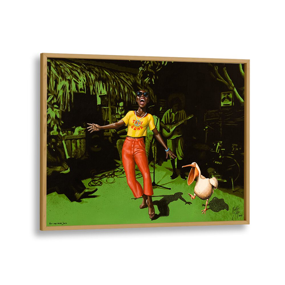 Vibrant "Hit the Road Jack" African art painting by Christian Beijer, perfect for transforming your space.