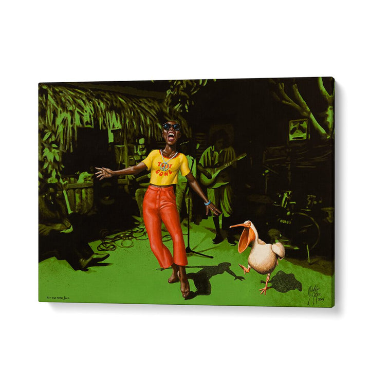 Vibrant "Hit the Road Jack" African art painting by Christian Beijer, perfect for transforming your space.