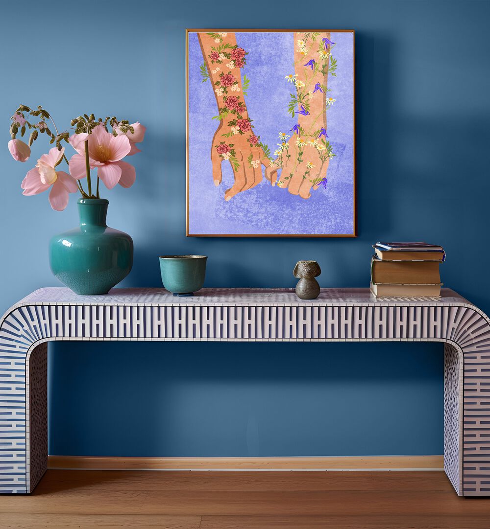 "HOLDING HANDS, FASHION POSTERS" by Raissa Oltmanns adds modern elegance to any space with its vibrant design.