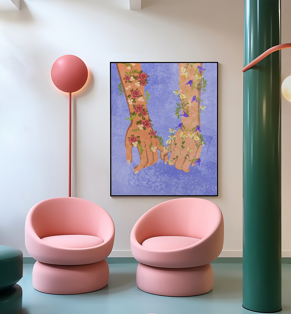 "HOLDING HANDS, FASHION POSTERS" by Raissa Oltmanns showcases floral decorated hands, perfect for modern decor.