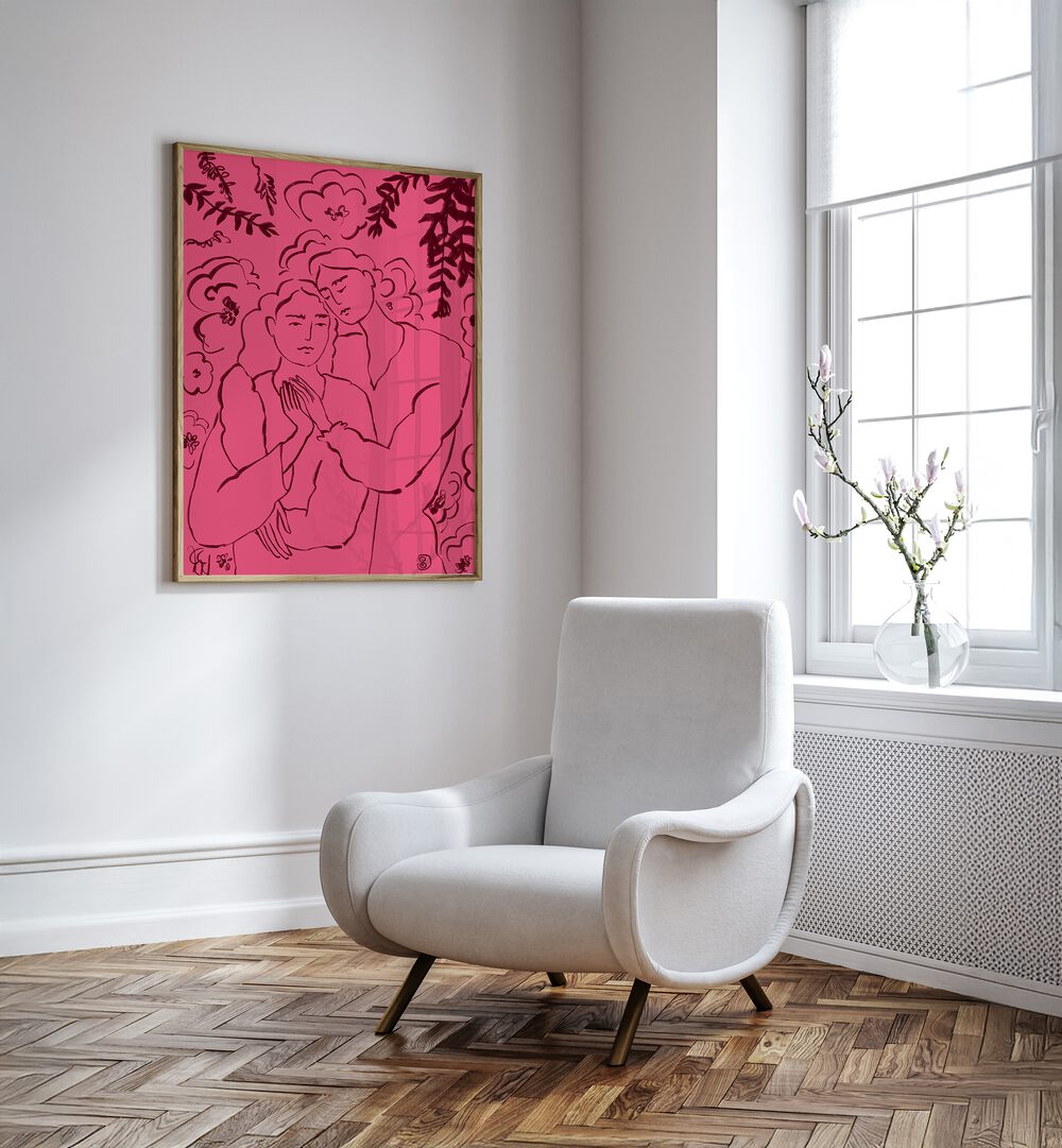Bright and dynamic, the HOLDING HANDS PINK, VIBRANT art print enhances any room with its vivid colors and intimacy.