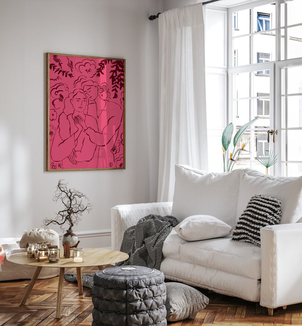 Vibrant HOLDING HANDS PINK art print, perfect for adding a dynamic touch to your living space.