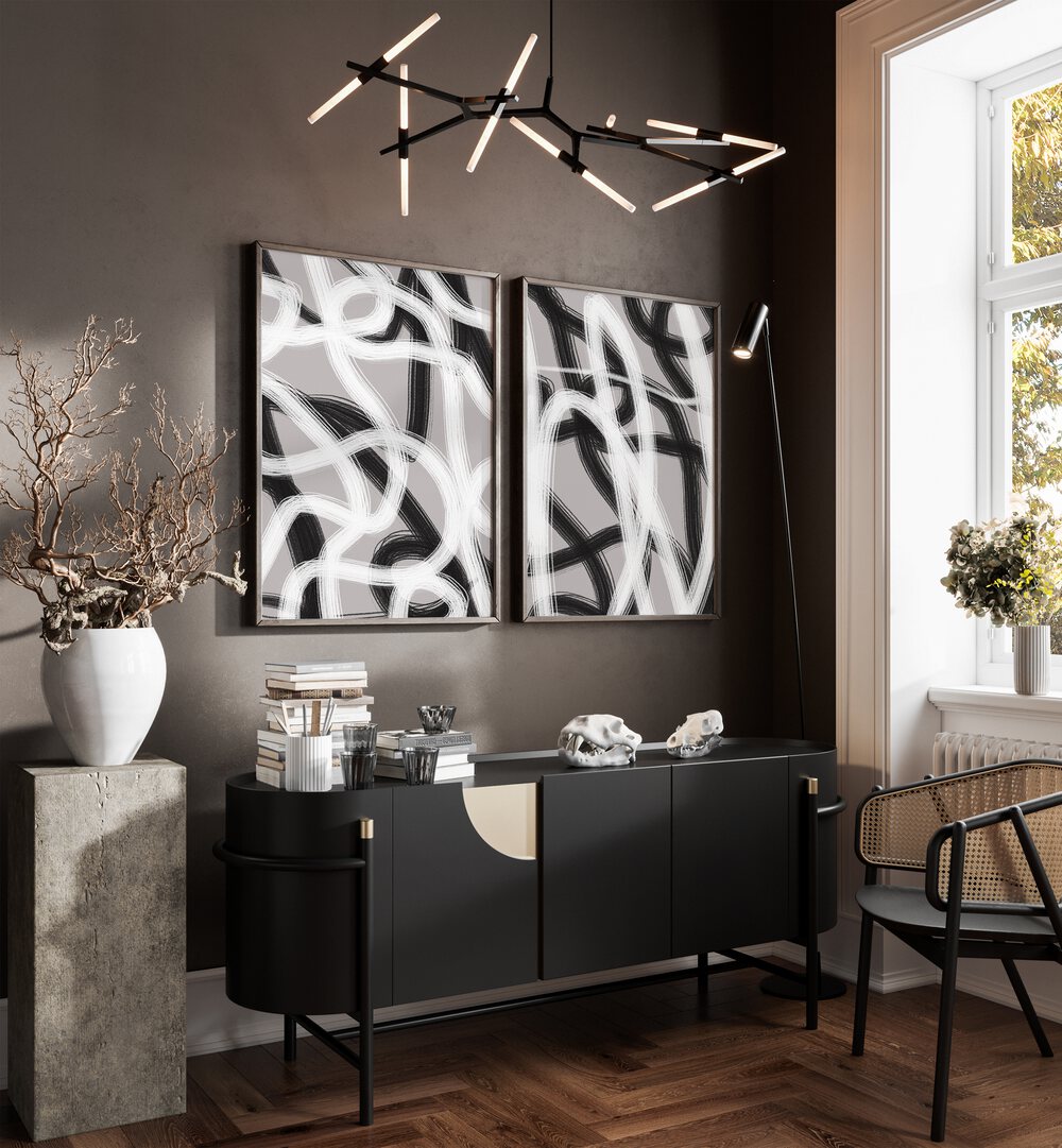 Enhance your space with the HOLD ME CLOSE SET, SET OF 2 PAINTINGS, featuring elegant abstract designs.