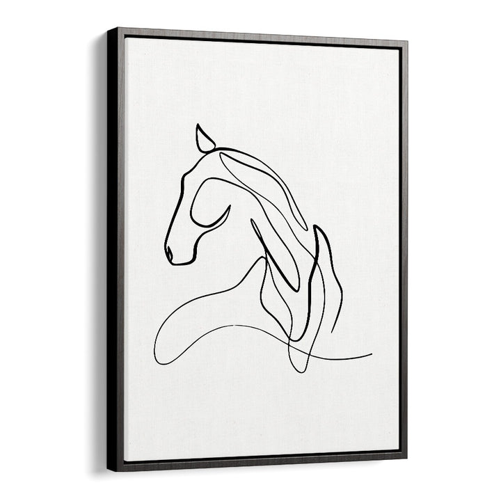 Elegant HORSE AT REST, LINE ART PAINTINGS showcase a serene horse in minimalist design, perfect for any art lover.