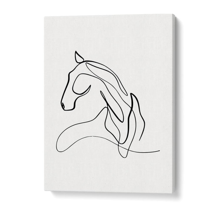 Elegant HORSE AT REST, LINE ART PAINTINGS showcase a serene horse in minimalist design, perfect for any art lover.