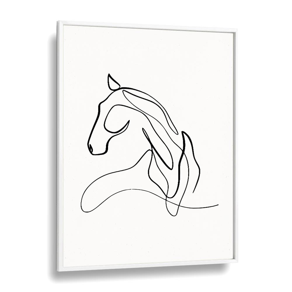 Elegant HORSE AT REST, LINE ART PAINTINGS in a minimalist design, showcasing a serene horse in repose.