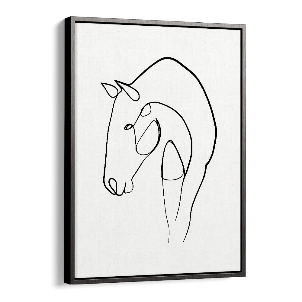 Elegant HORSE STABLE, LINE ART PAINTINGS in black floater frame, perfect for enhancing your art collection.