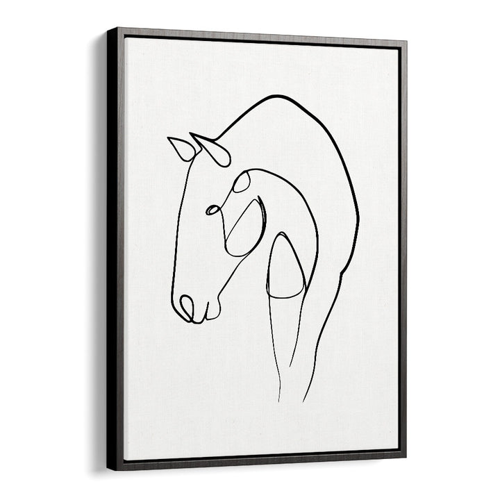 Elegant HORSE STABLE, LINE ART PAINTINGS in black floater frame, perfect for enhancing your art collection.