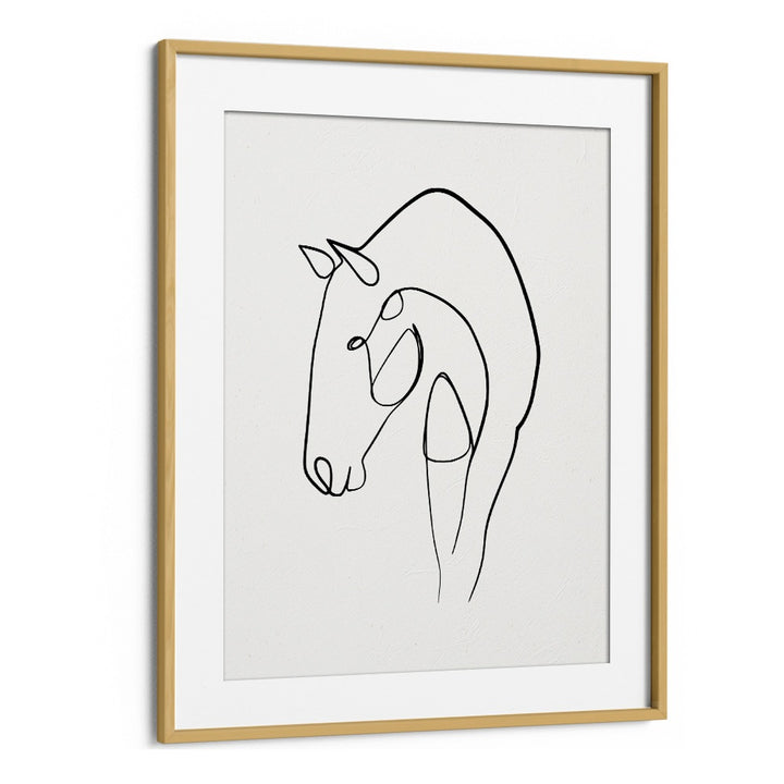 Elegant HORSE STABLE, LINE ART PAINTINGS in a sleek oak frame, perfect for enhancing your decor with minimalist beauty.