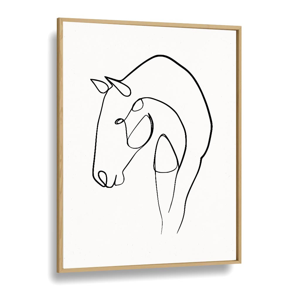 Elegant HORSE STABLE, LINE ART PAINTINGS in an oak frame, perfect for elevating your space with equestrian beauty.