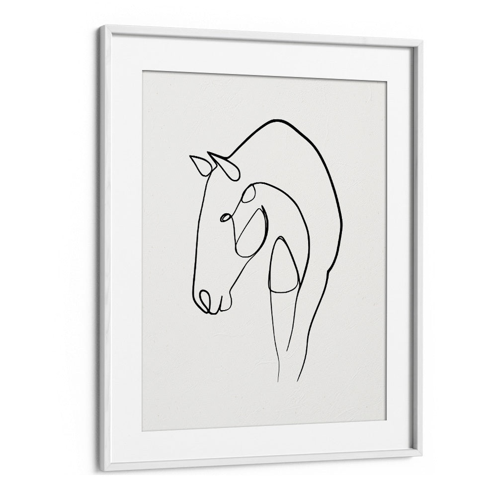 Elegant HORSE STABLE, LINE ART PAINTINGS in a white frame, showcasing minimalist equestrian beauty for your decor.