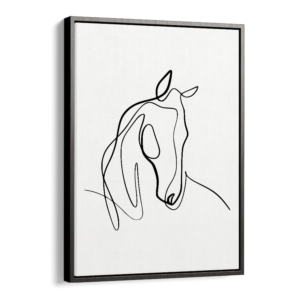 Elegant HORSING AROUND, LINE ART PAINTINGS in a black floater frame, perfect for minimalist home decor.
