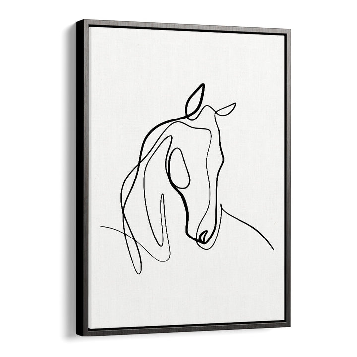 Elegant HORSING AROUND, LINE ART PAINTINGS in a black floater frame, perfect for minimalist home decor.