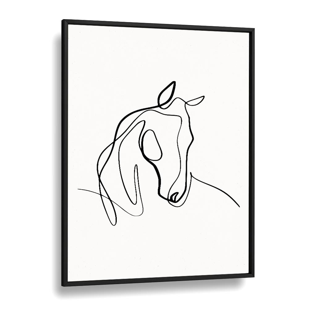 Stylish HORSING AROUND, LINE ART PAINTINGS framed in black, perfect for minimalist décor and enhancing your space.