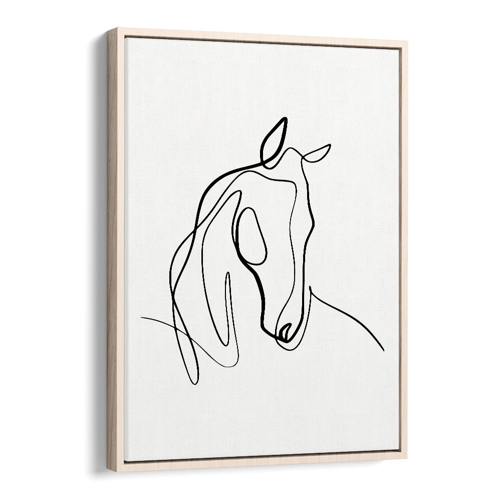 Minimalist HORSING AROUND, LINE ART PAINTINGS in elegant oak frame, perfect for elevating your decor.