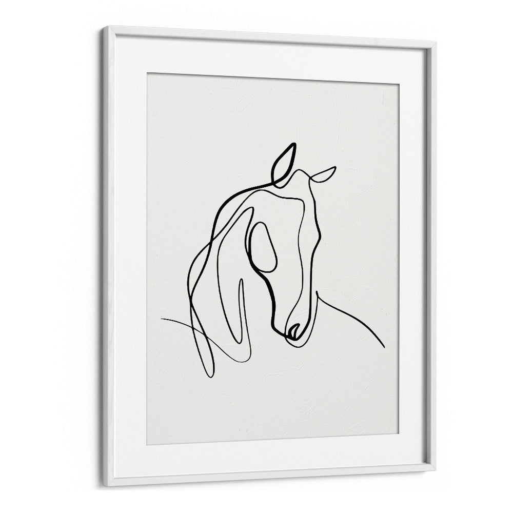 Elegant HORSING AROUND, LINE ART PAINTINGS in a white frame, perfect for minimalist decor lovers. Transform your space!