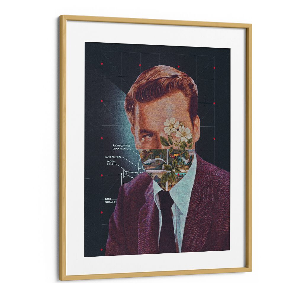 Stylish HUMANIOD, SURREAL ART PRINTS framed in oak, merging modern elegance with captivating surrealism.