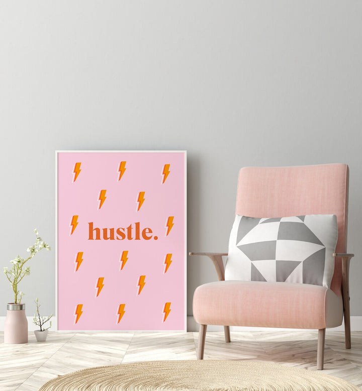 Bright and stylish HUSTLE, FASHION POSTERS featuring lightning bolts, perfect for inspiring home or office decor.