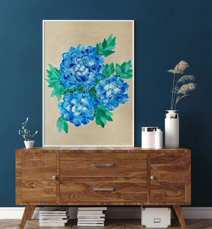 Vibrant blue hydrangea floral flower paintings enhance any space with nature-inspired elegance. Perfect for decor!
