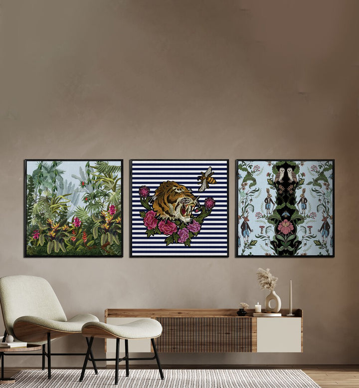 Brighten your home with the HAKUNA MATATA SET, SET OF 3 PAINTINGS, showcasing vibrant and joyful art.
