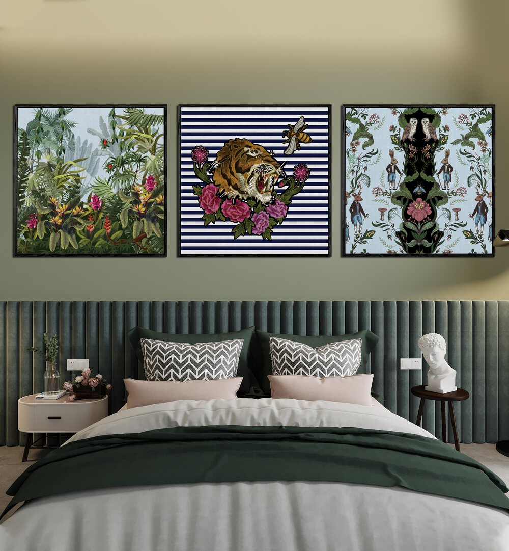 Brighten your home with the HAKUNA MATATA SET, SET OF 3 PAINTINGS, featuring vibrant, framed art prints.