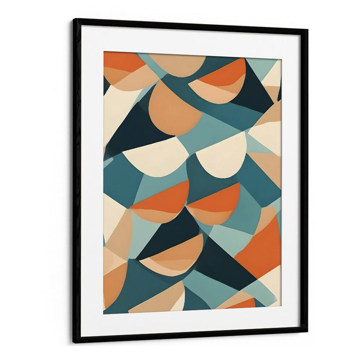 Stunning HALF CUT, ABSTRACT PAINTINGS by Uma Gokhale, featuring vibrant geometric shapes in a stylish black frame.