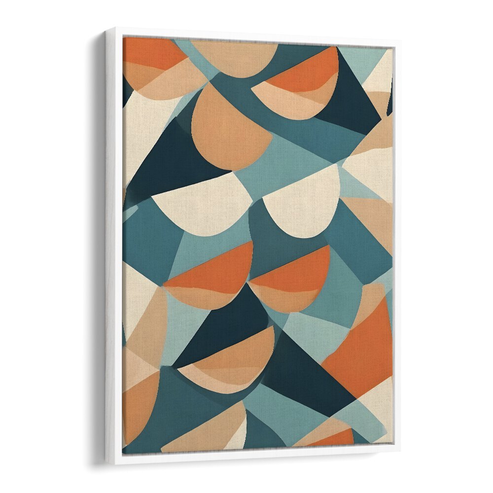 Transform your space with HALF CUT, ABSTRACT PAINTINGS by Uma Gokhale, featuring vibrant geometric designs.