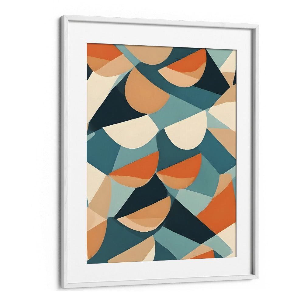 Half Cut, Abstract Paintings by Uma Gokhale feature vibrant geometric shapes in a stylish white frame.