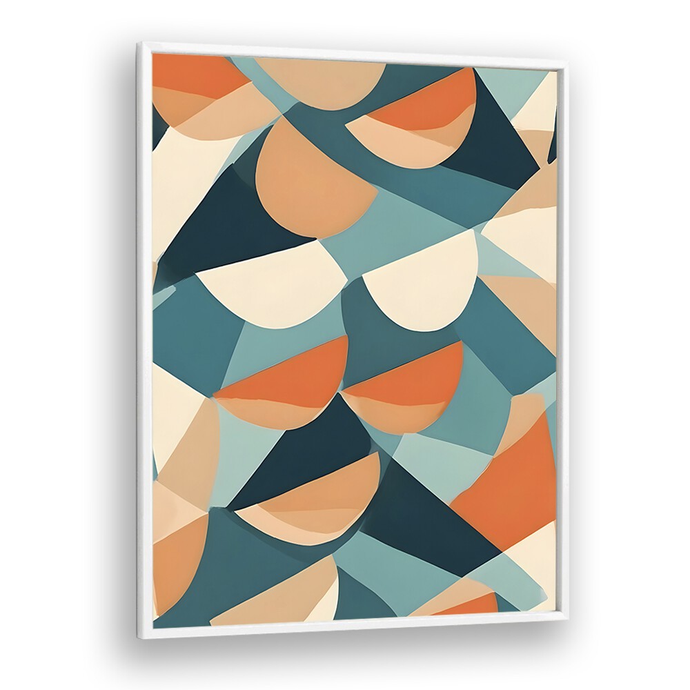 Stunning HALF CUT, ABSTRACT PAINTINGS by Uma Gokhale, featuring vibrant colors and modern design in a white frame.