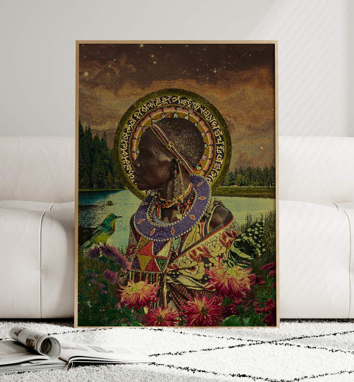 Captivating HALO, AFRICAN ART PAINTINGS by Cosmo Zach, blending surrealism with cultural essence in vibrant colors.