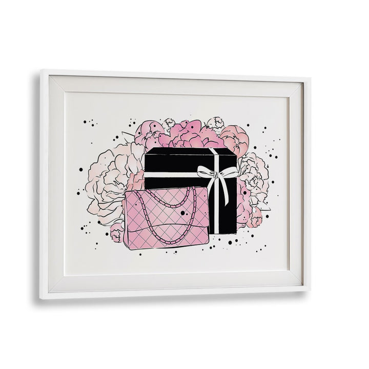 Stylish HANDBAG PEONIES, FASHION POSTERS by Martina, featuring elegant floral designs and chic accessories in a frame.