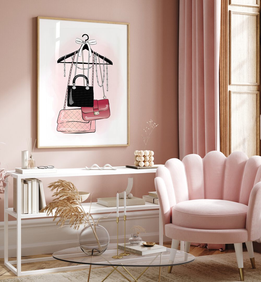 Stylish HANDBAG STOCK, FASHION POSTERS by Martina Fashion Paintings enhance any space with chic artistry.