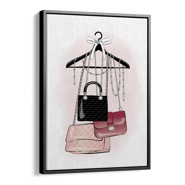 Stylish HANDBAG STOCK, FASHION POSTERS by Martina Fashion Paintings showcasing elegant handbags in a chic frame.