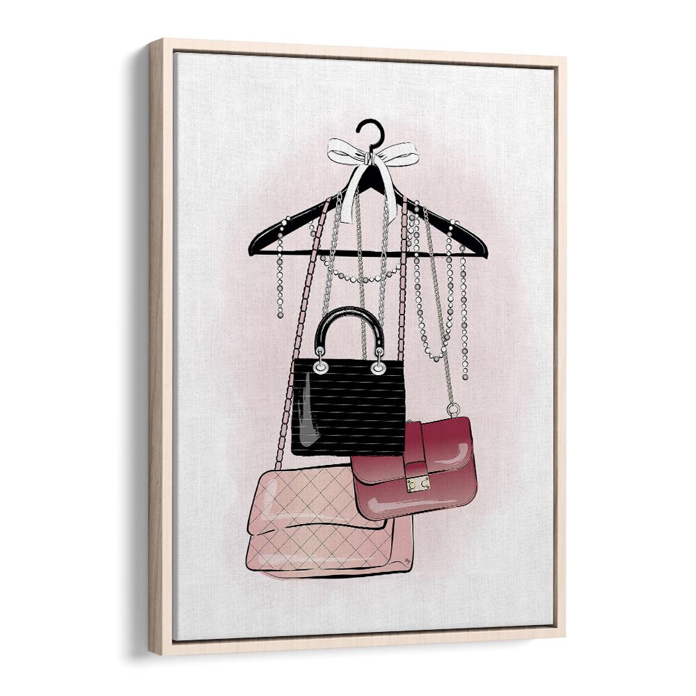 Stylish HANDBAG STOCK, FASHION POSTERS by Martina Fashion Paintings, showcasing elegant handbag designs in a chic frame.