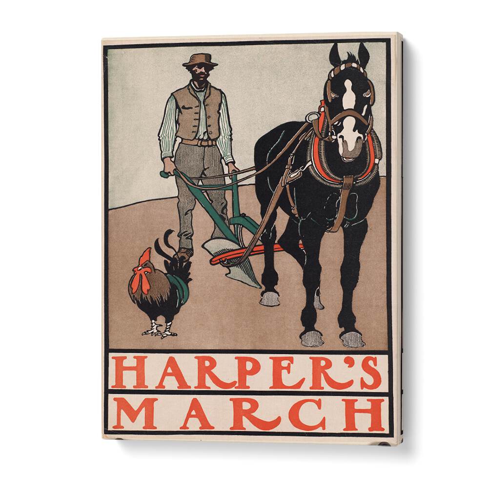 Harpers March Man With Rooster And Horse 1890-1907 Vintage Paintings in Gallery Wrap