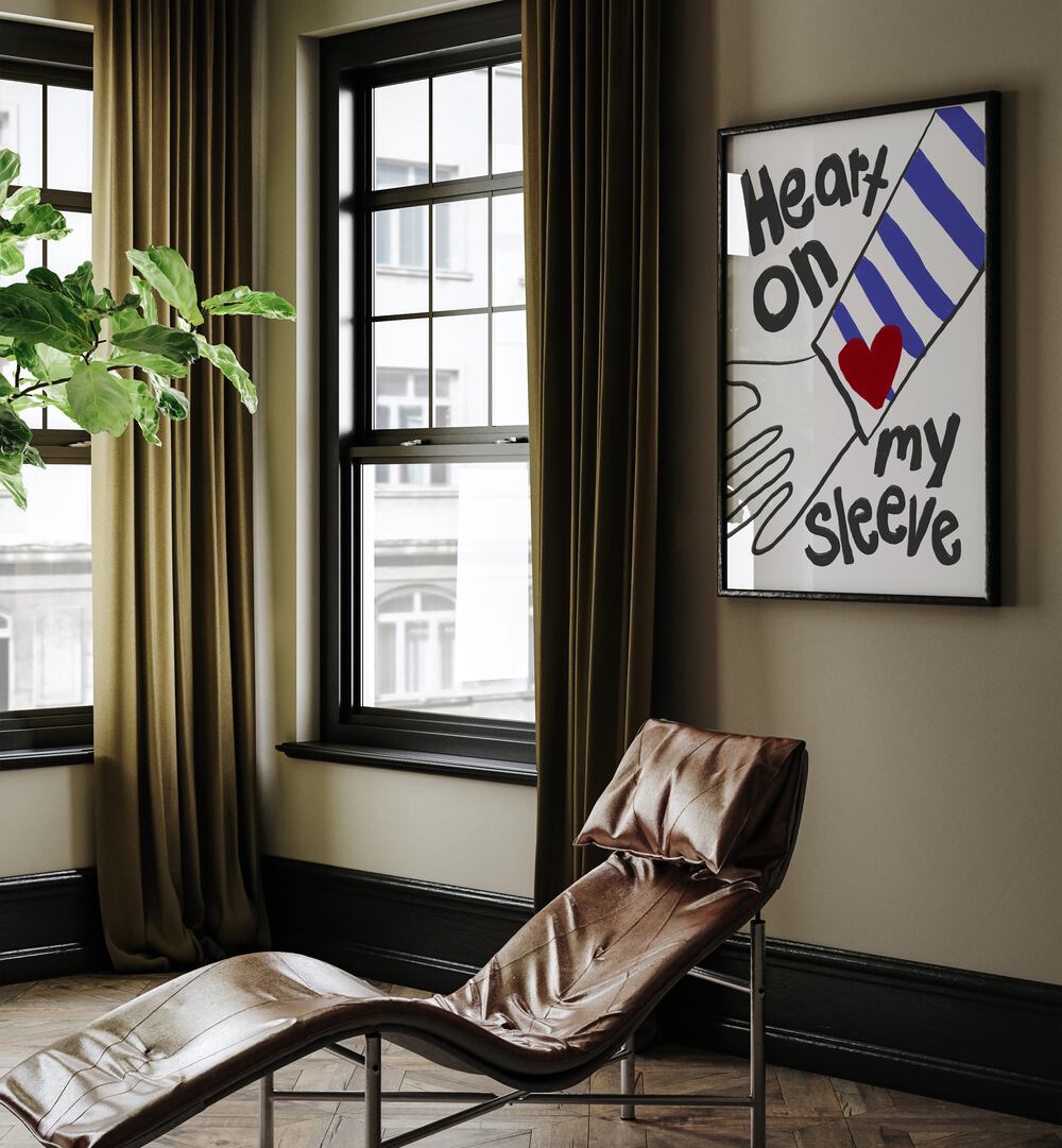 Stylish "Heart on My Sleeve" quotes poster by Athene Fritsch, perfect for uplifting any space with positivity.