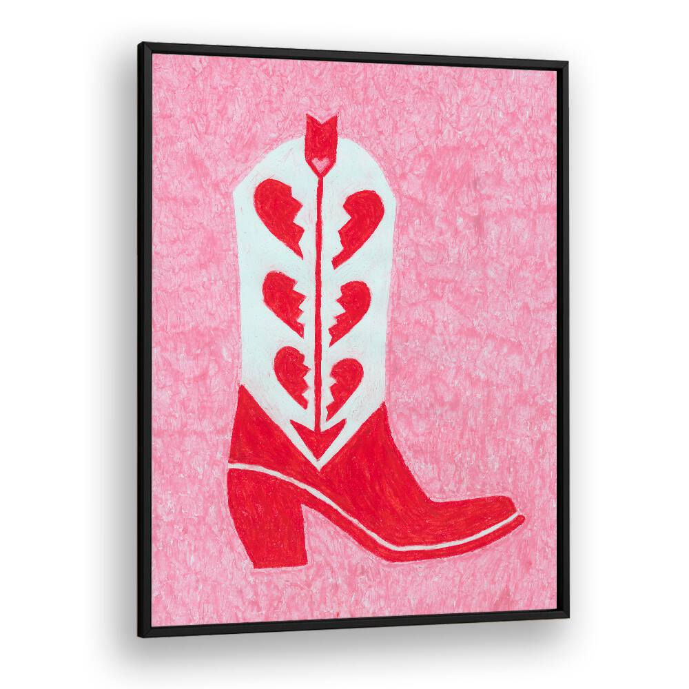 Stylish HEARTBREAK HEELS fashion poster showcasing a unique boot design, perfect for trendsetters' decor.