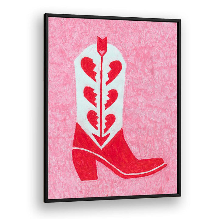 Stylish HEARTBREAK HEELS fashion poster showcasing a unique boot design, perfect for trendsetters' decor.